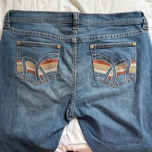 Y2K Old Navy Ultra Flare Jeans Size 16 Rainbow Pocket Low Rise 2000s Bell Bottom